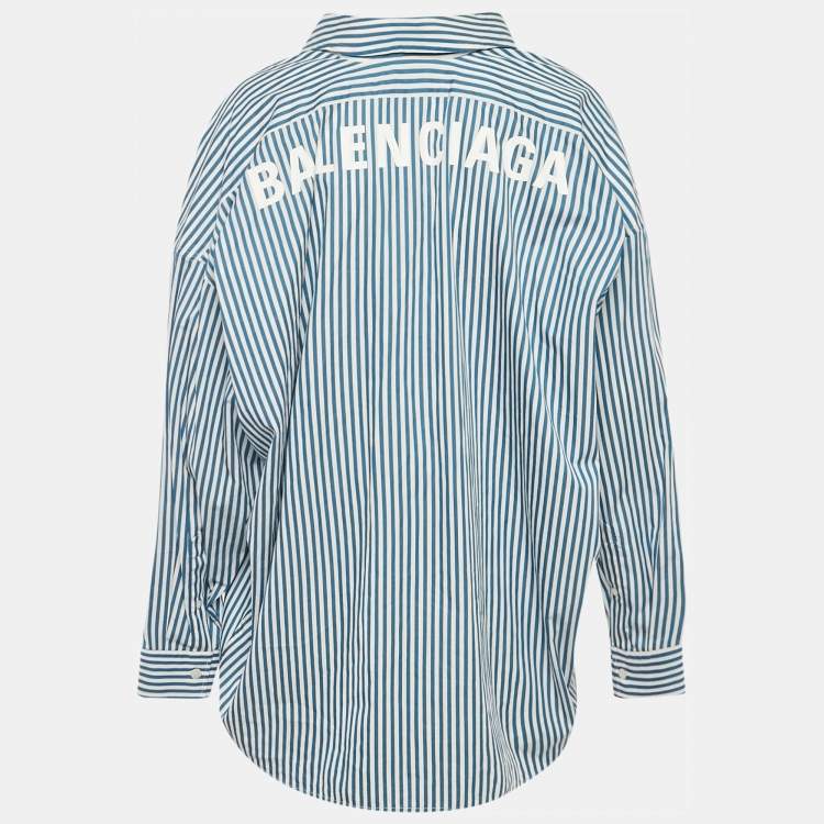 Pre Owned Balenciaga Blue Stripe Cotton Poplin Swing Shirt S