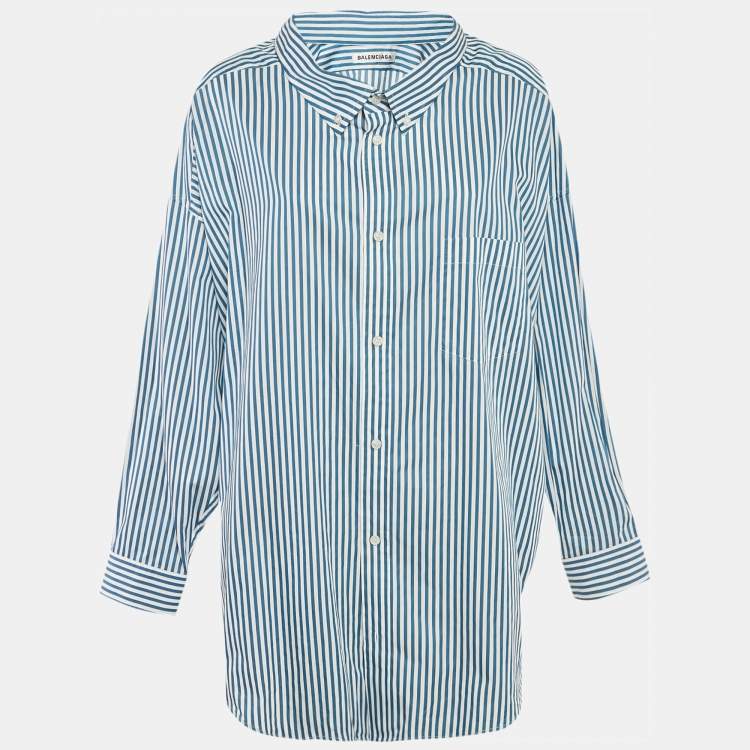 Pre Owned Balenciaga Blue Stripe Cotton Poplin Swing Shirt S