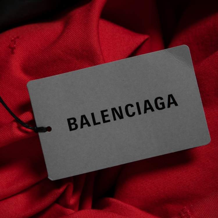 مملوكة مسبقًا Balenciaga Red Distressed Stonewashed Cotton Logo Printed T-Shirt XXS