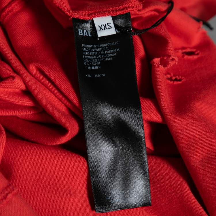 مملوكة مسبقًا Balenciaga Red Distressed Stonewashed Cotton Logo Printed T-Shirt XXS