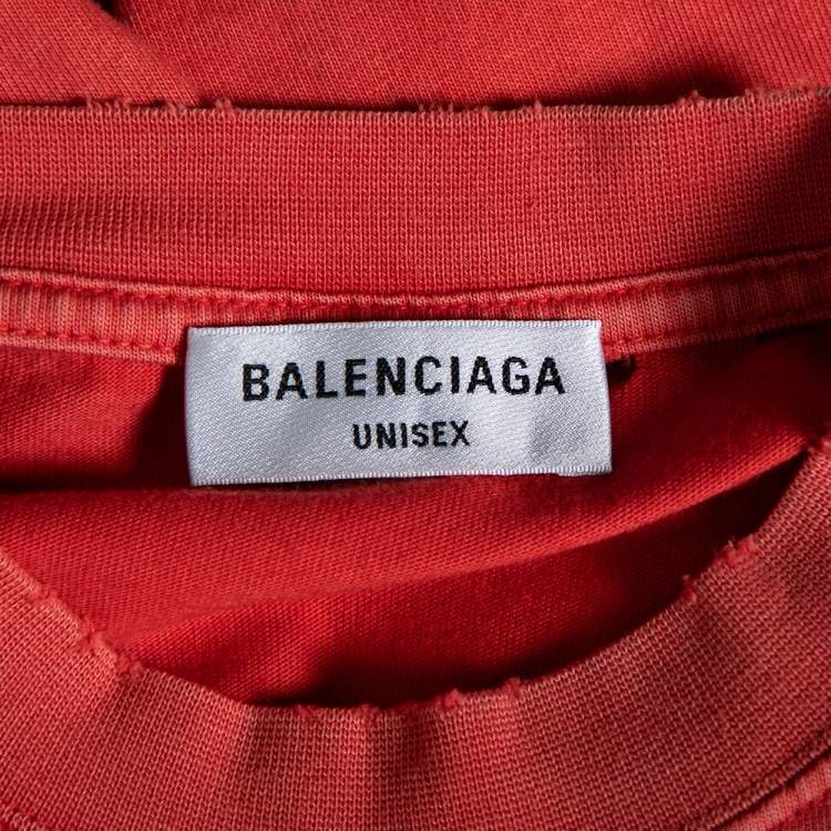 مملوكة مسبقًا Balenciaga Red Distressed Stonewashed Cotton Logo Printed T-Shirt XXS