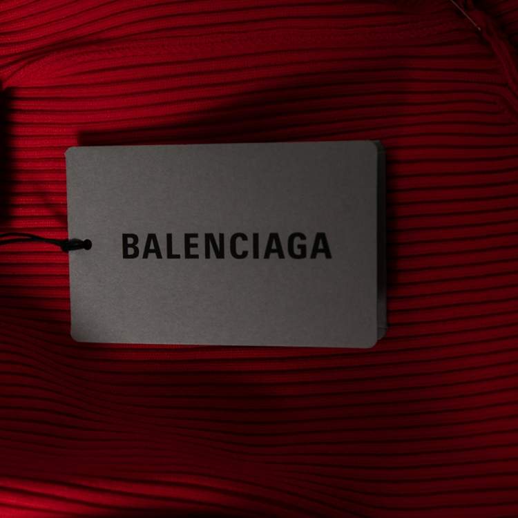 Pre Owned Balenciaga Red Logo Allover Knitwear Turtleneck Top XL