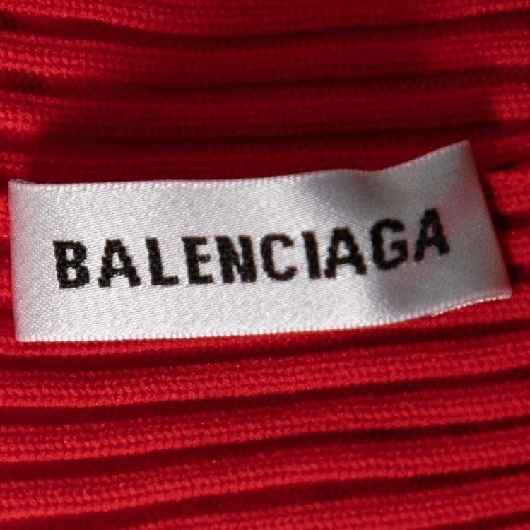 Pre Owned Balenciaga Red Logo Allover Knitwear Turtleneck Top XL