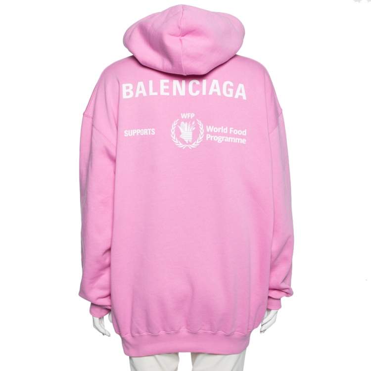 Pre Owned Balenciaga Pink Cotton World Food Programme Logo Printed Hoodie XS