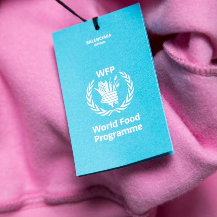 Pre Owned Balenciaga Pink Cotton World Food Programme Logo Printed Hoodie XS