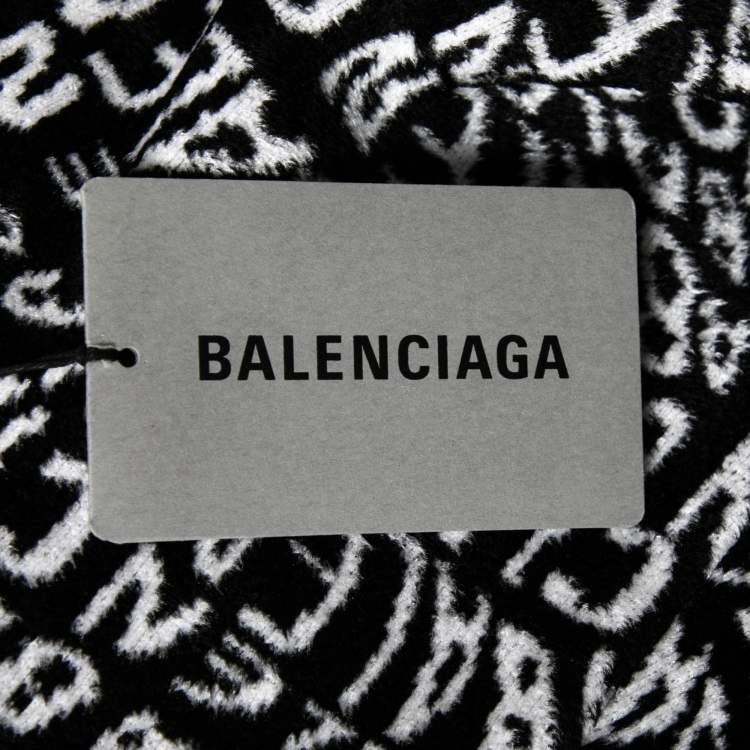 Pre Owned Balenciaga White & Black Wavy Logo Knitted Crew Neck Top XS
