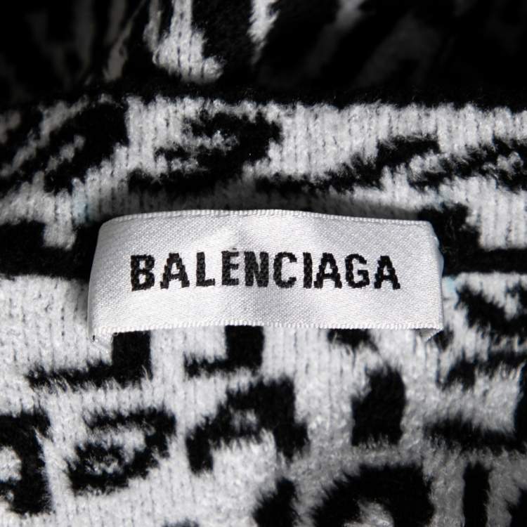 Pre Owned Balenciaga White & Black Wavy Logo Knitted Crew Neck Top XS