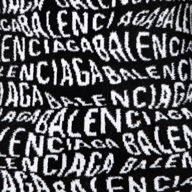 Pre Owned Balenciaga White & Black Wavy Logo Knitted Crew Neck Top XS