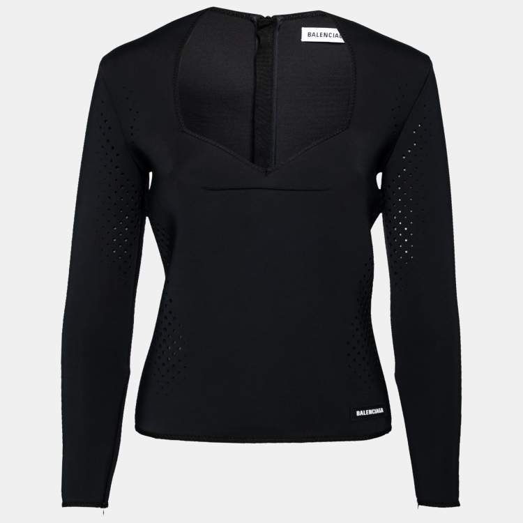 Pre Owned Balenciaga Black Perforated Neoprene Piaf Top M