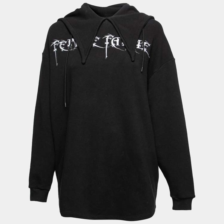 مملوكة مسبقًا Balenciaga Black Cotton Embroidered Detail Hoodie M
