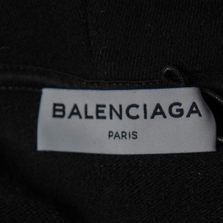 مملوكة مسبقًا Balenciaga Black Cotton Embroidered Detail Hoodie M