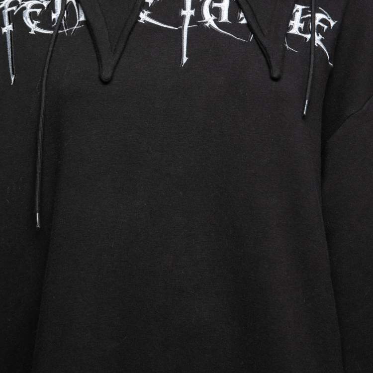 مملوكة مسبقًا Balenciaga Black Cotton Embroidered Detail Hoodie M