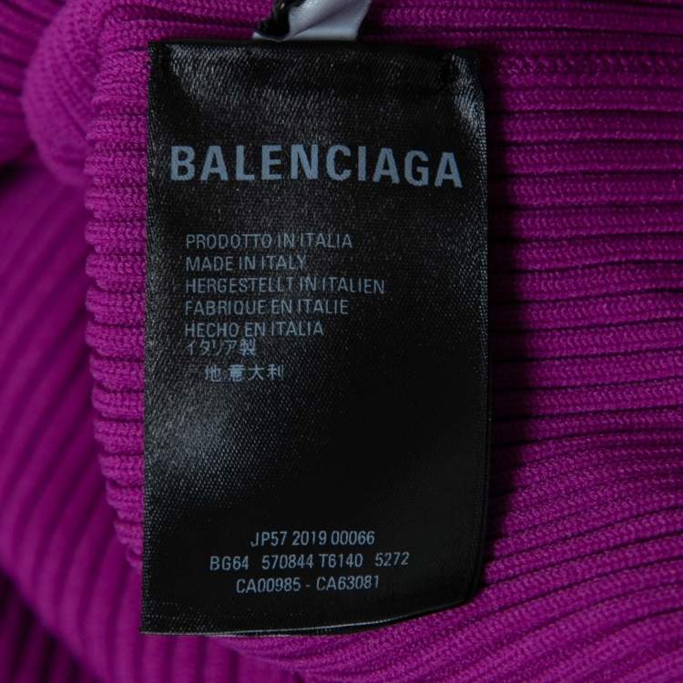 Pre Owned Balenciaga Purple Logo Printed Rib Knit Long Sleeve Jumper XL
