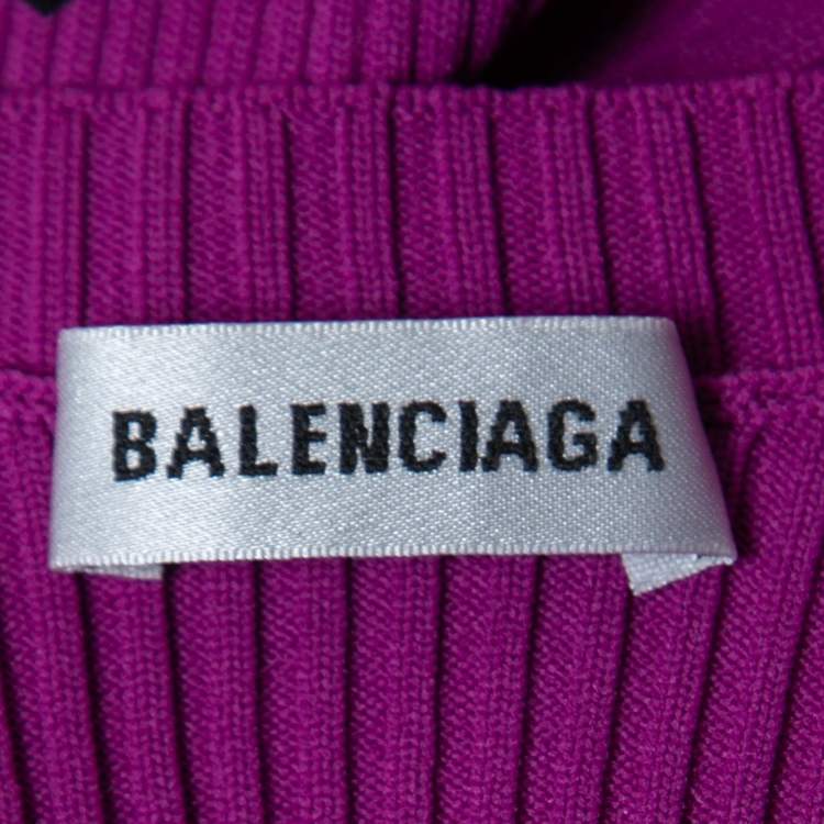 Pre Owned Balenciaga Purple Logo Printed Rib Knit Long Sleeve Jumper XL