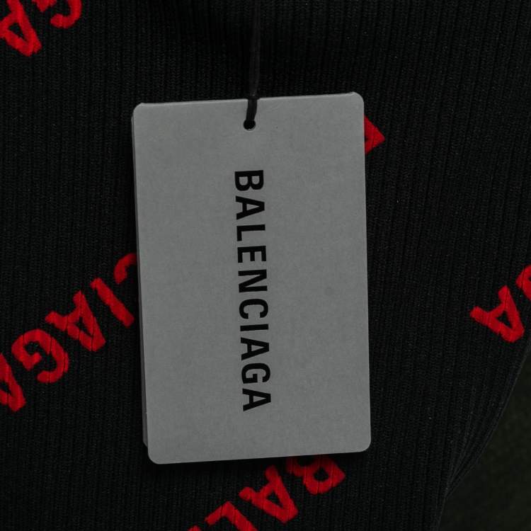 Pre Owned Balenciaga Black All-Over Logo Knit Pullover XS