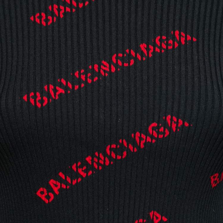 Pre Owned Balenciaga Black All-Over Logo Knit Pullover XS