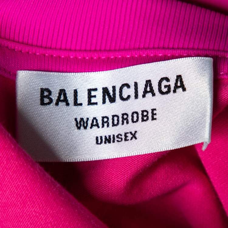 Pre Owned Balenciaga Pink Logo Printed Cotton Knit T-Shirt L