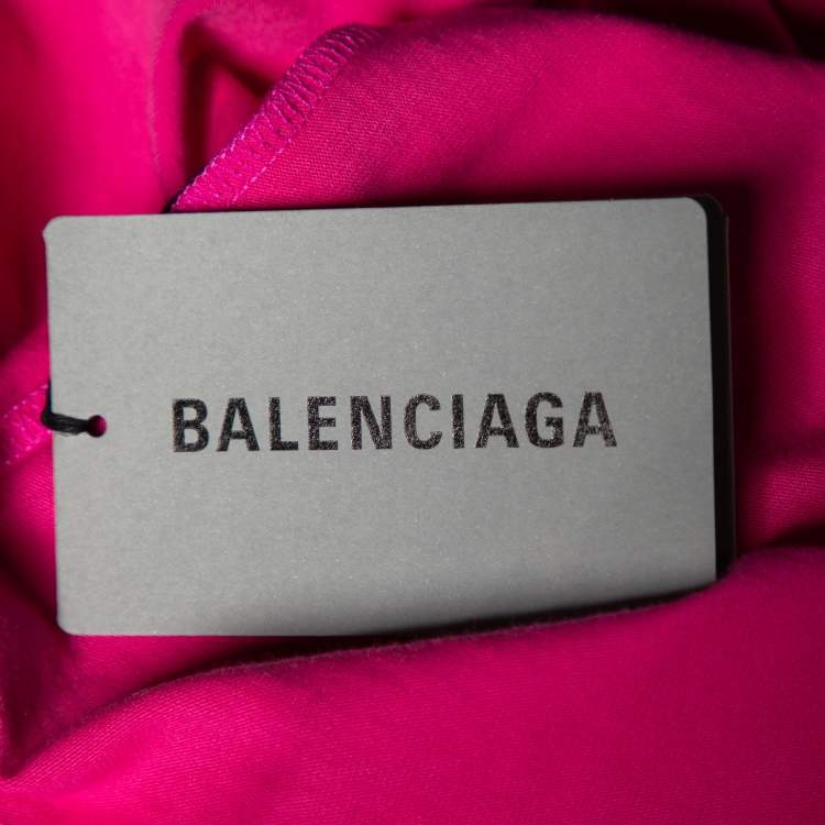 Pre Owned Balenciaga Pink Logo Printed Cotton Knit T-Shirt L