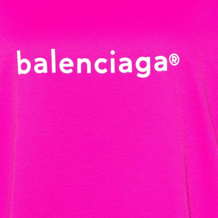 Pre Owned Balenciaga Pink Logo Printed Cotton Knit T-Shirt L