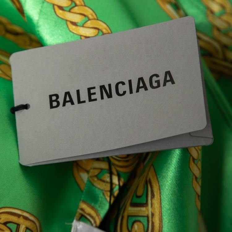 Pre Owned Balenciaga Green Chain Printed Satin Oversized Shirt S