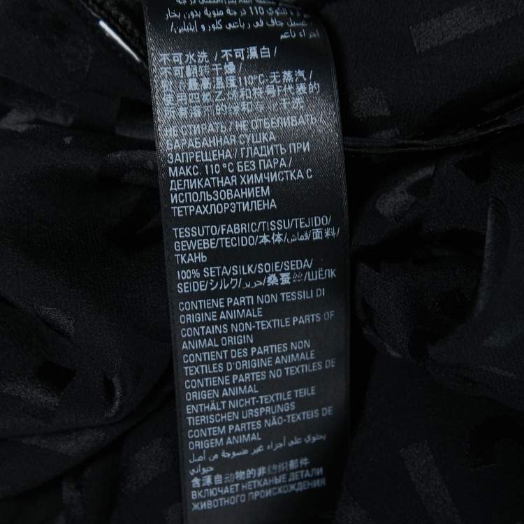 Pre Owned Balenciaga Black Logo Print Silk Button Front Oversized Shirt Midi Dress M