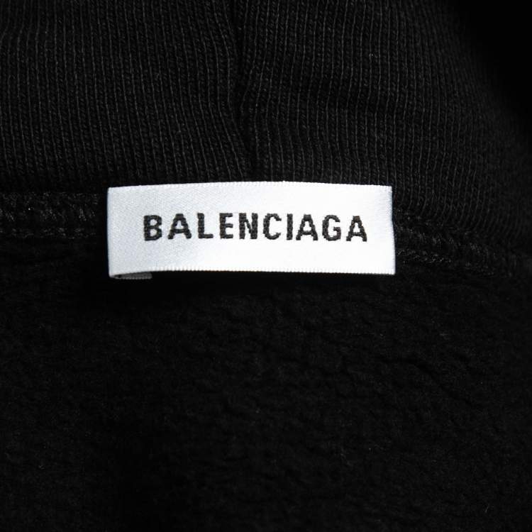 Pre Owned Balenciaga Black Cotton Speed Hunter Printed Hoodie L