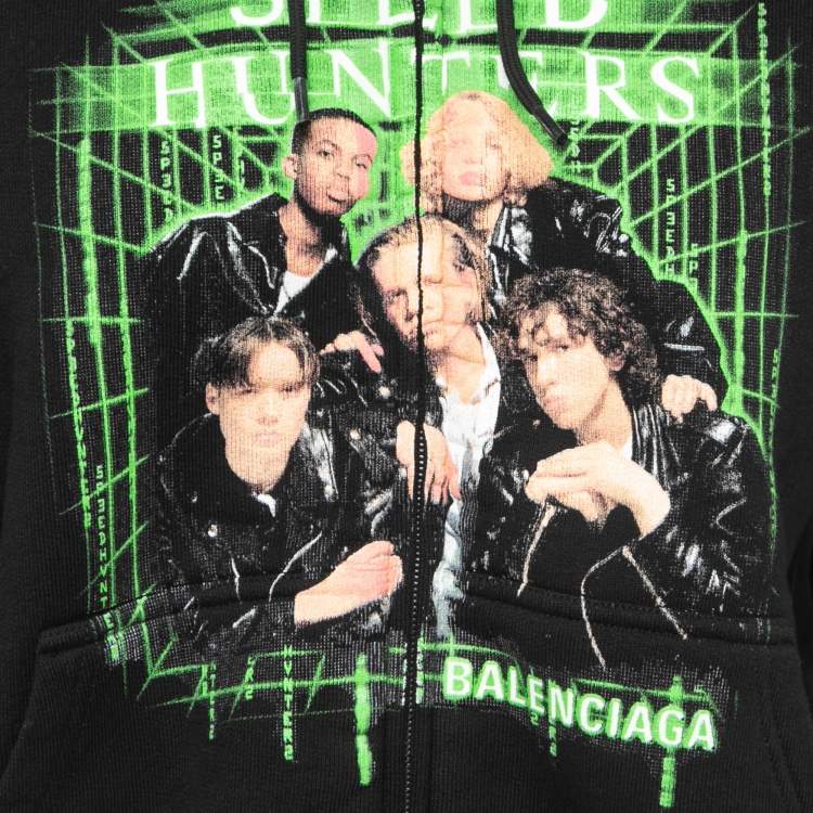 Pre Owned Balenciaga Black Cotton Speed Hunter Printed Hoodie L