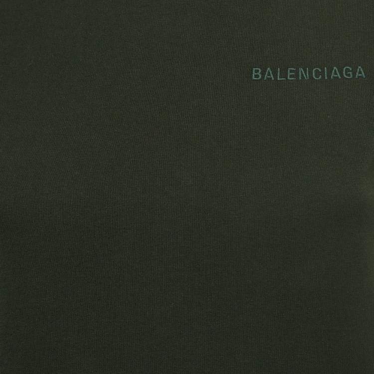 Pre Owned Balenciaga Dark Green Logo Embroidered Cotton Half Sleeve T-Shirt S