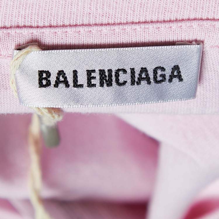 Pre Owned Balenciaga Pink Cotton Eiffel Tower Crystal Studded T-Shirt XL