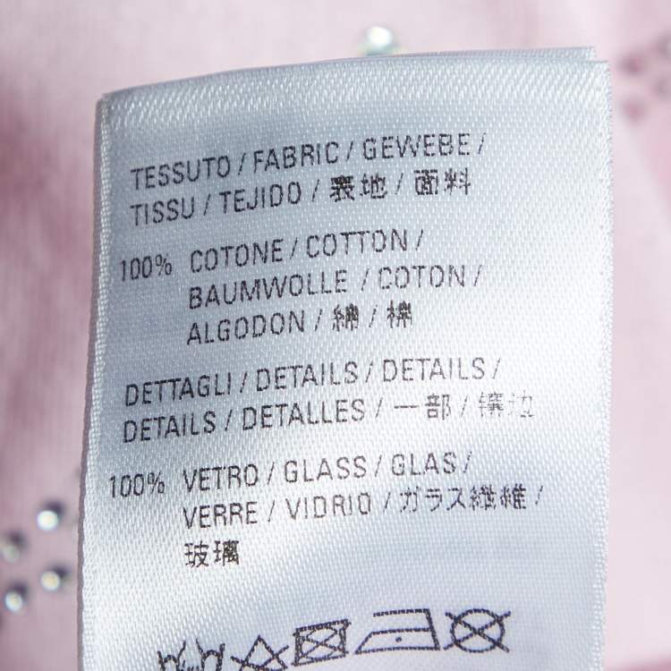 Pre Owned Balenciaga Pink Cotton Eiffel Tower Crystal Studded T-Shirt XL