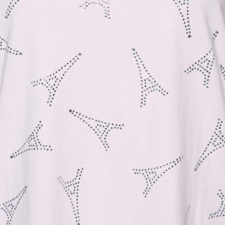 Pre Owned Balenciaga Pink Cotton Eiffel Tower Crystal Studded T-Shirt XL