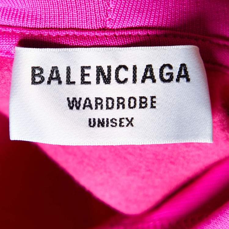 Pre Owned Balenciaga Neon Pink Logo Print Jersey Oversized Hoodie XS