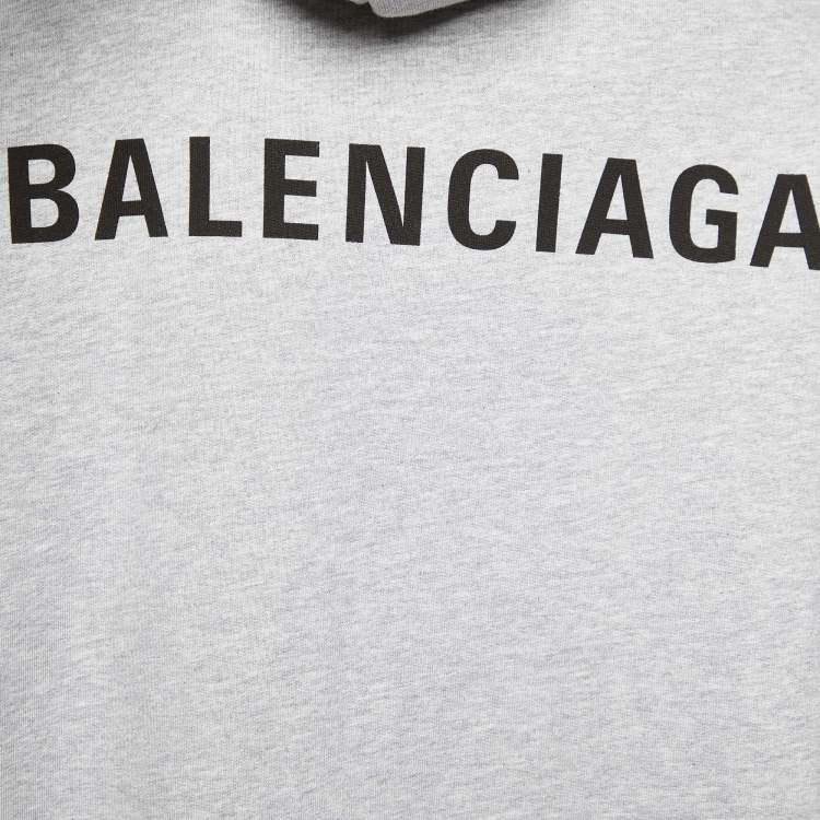Pre Owned Balenciaga Grey Logo Print Cotton Oversized Unisex Hoodie XS