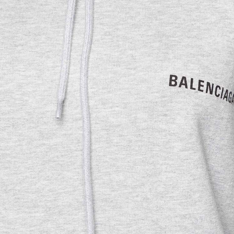 Pre Owned Balenciaga Grey Logo Print Cotton Oversized Unisex Hoodie XS