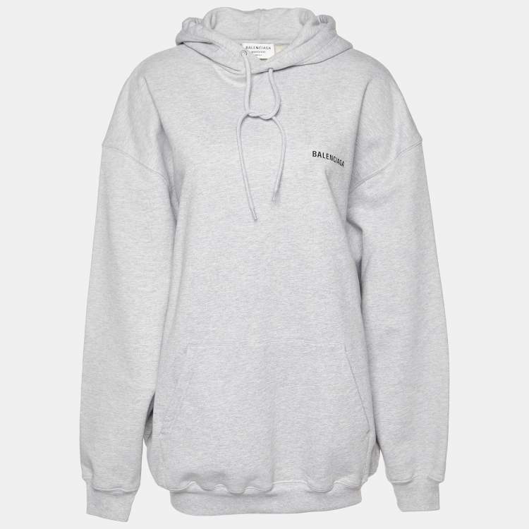 Pre Owned Balenciaga Grey Logo Print Cotton Oversized Unisex Hoodie XS
