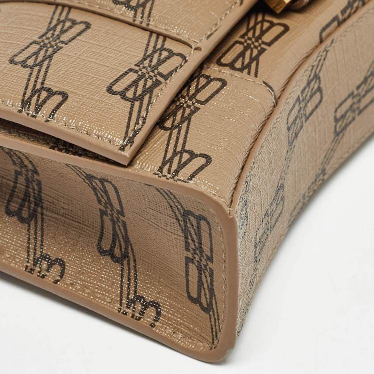 Pre Owned Balenciaga Tan BB Monogram Coated Canvas Hourglass Wallet on Chain