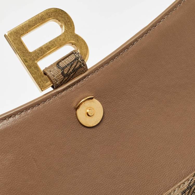 Pre Owned Balenciaga Tan BB Monogram Coated Canvas Hourglass Wallet on Chain