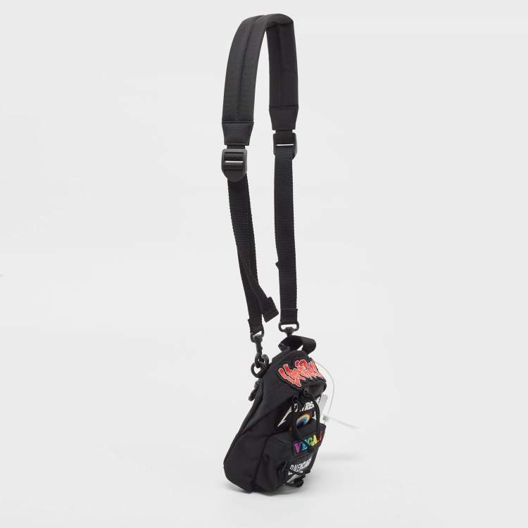 Pre Owned Balenciaga Black Nylon Mini Gamer Patch Backpack Crossbody Bag