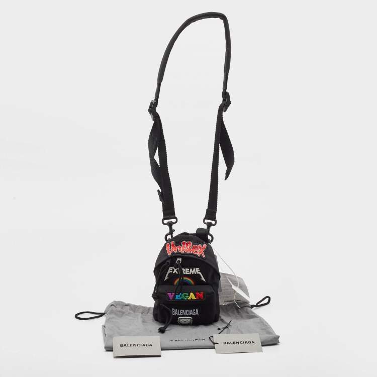 Pre Owned Balenciaga Black Nylon Mini Gamer Patch Backpack Crossbody Bag