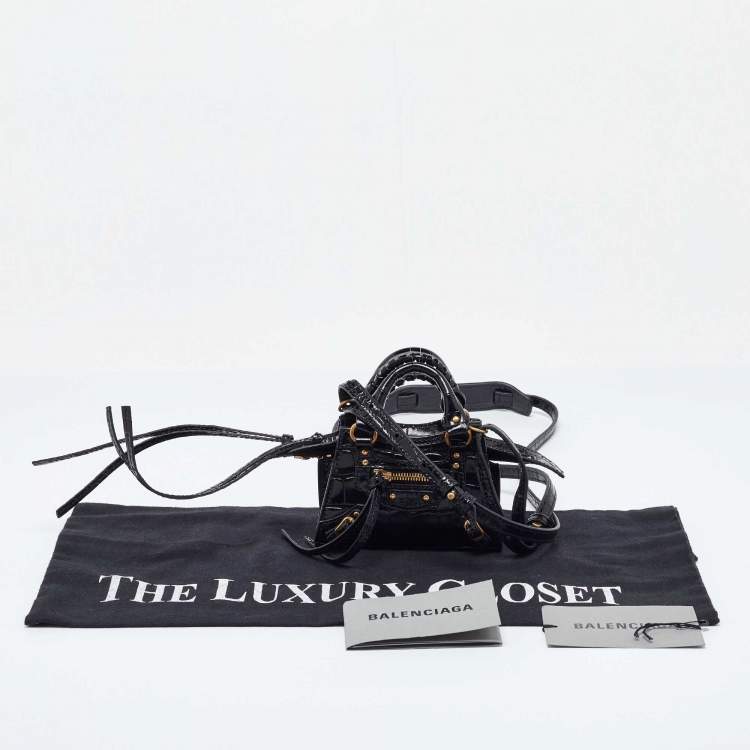 مملوكة مسبقًا Balenciaga Black Croc Embossed Leather Super Nano Neo Classic Bag