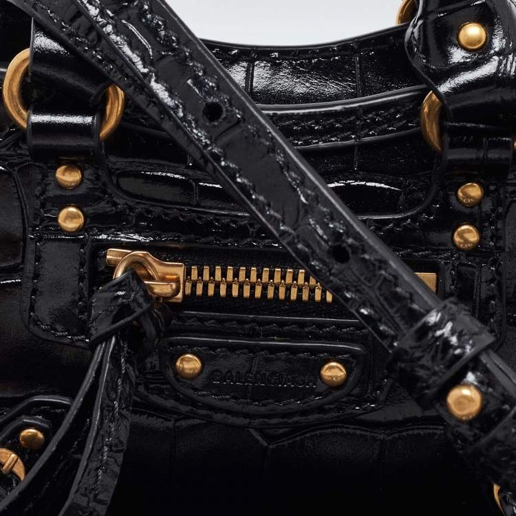 مملوكة مسبقًا Balenciaga Black Croc Embossed Leather Super Nano Neo Classic Bag