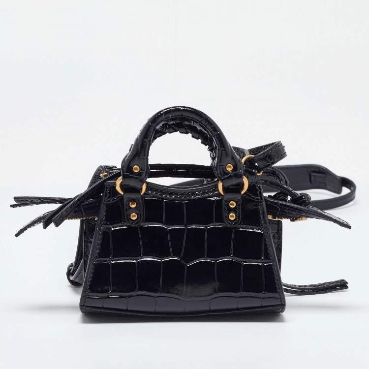مملوكة مسبقًا Balenciaga Black Croc Embossed Leather Super Nano Neo Classic Bag