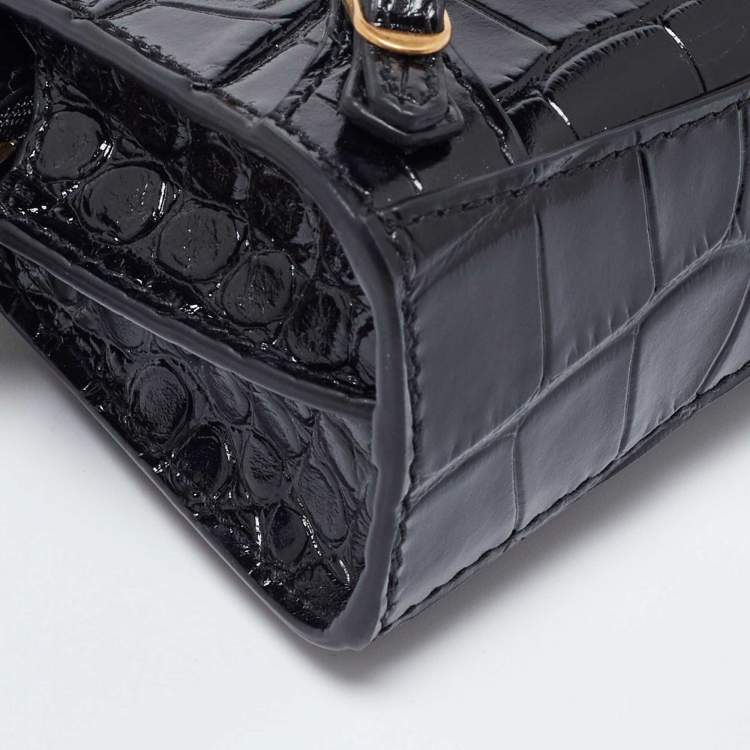 مملوكة مسبقًا Balenciaga Black Croc Embossed Leather Super Nano Neo Classic Bag