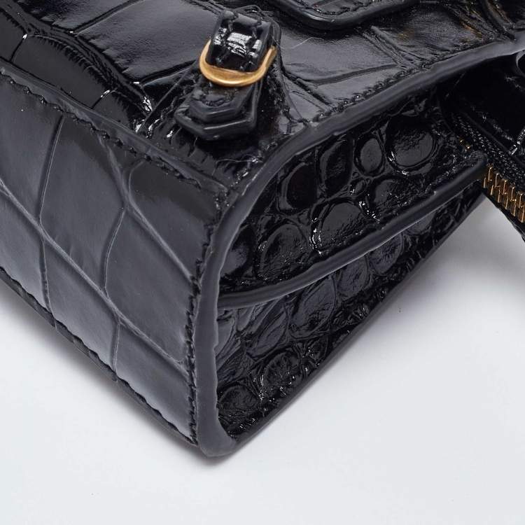 مملوكة مسبقًا Balenciaga Black Croc Embossed Leather Super Nano Neo Classic Bag