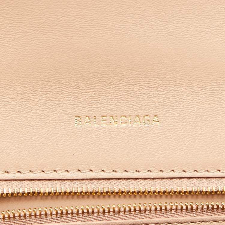 Pre Owned Balenciaga Beige Croc Embossed Leather Small Hourglass Top Handle Bag