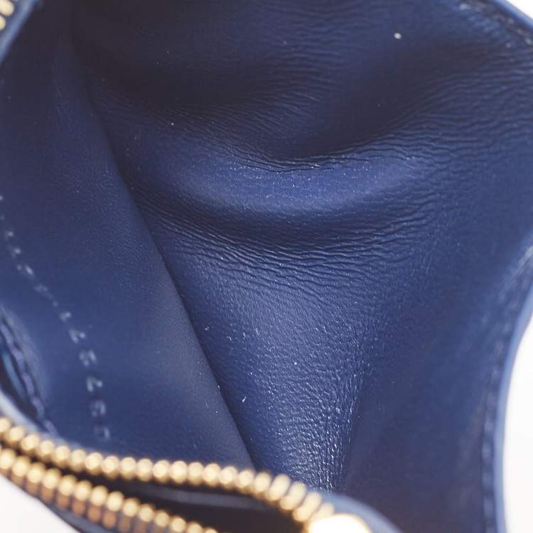 Pre Owned Balenciaga Blue Croc Embossed Leather Zip Card Case