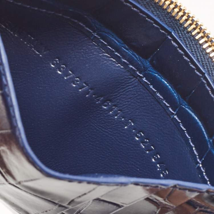 Pre Owned Balenciaga Blue Croc Embossed Leather Zip Card Case