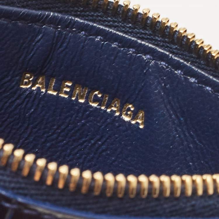 Pre Owned Balenciaga Blue Croc Embossed Leather Zip Card Case