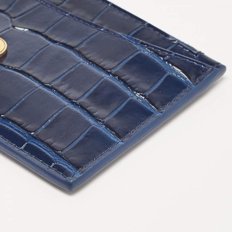 Pre Owned Balenciaga Blue Croc Embossed Leather Zip Card Case