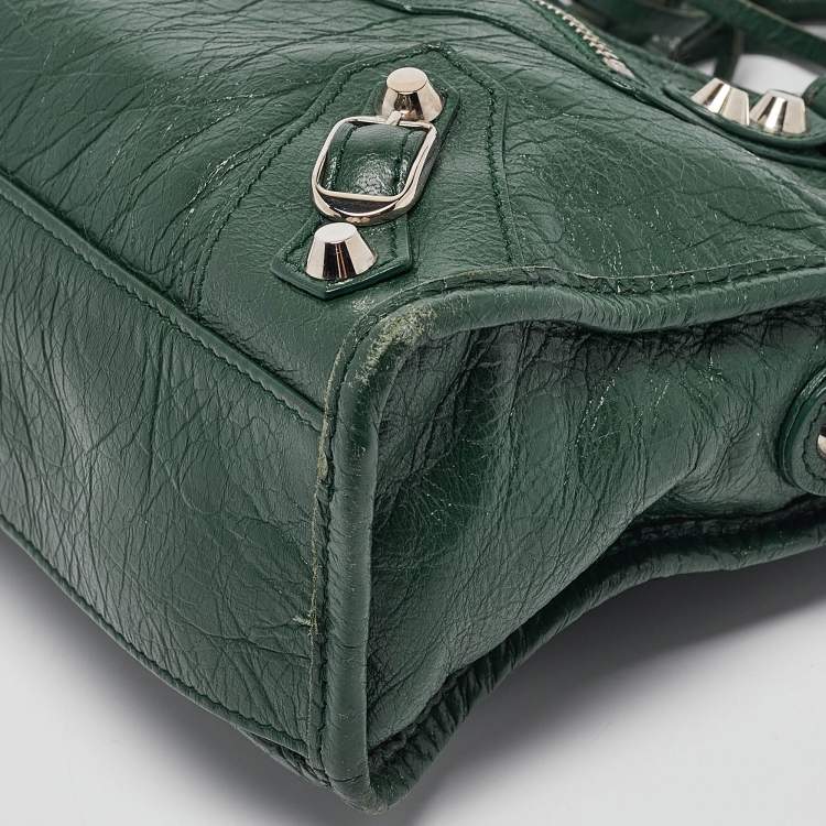 Pre Owned Balenciaga Green Leather Mini Classic City Bag